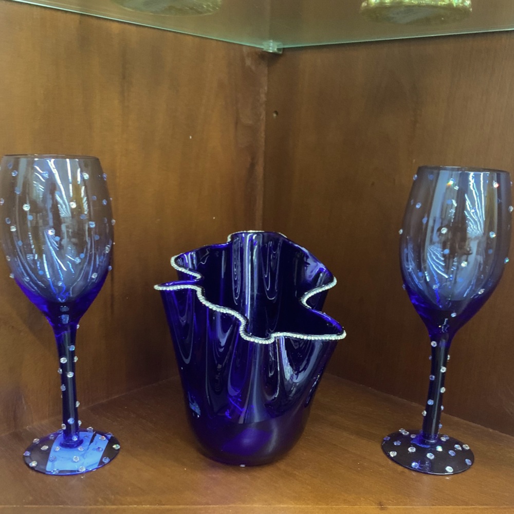 Blue Glass and Vase Swarovski Crystal Set